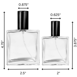 two bottles of cologne sitting next to each other