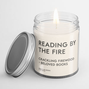 book inspired soy candle Smells Like Books READING BY THE FIRE